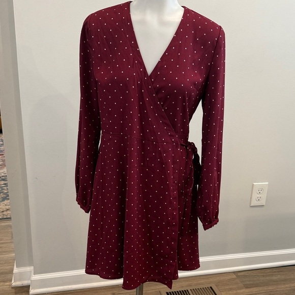 LOFT 2P Burgundy Lightweight Long Sleeve Wrap Dress - Picture 1 of 9